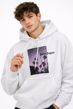 Felpa Palm Angels con Cappuccio Bianca in Cotone 100% con Stampa Palme Viola – Made in Italy