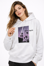 Felpa Palm Angels con Cappuccio Bianca in Cotone 100% con Stampa Palme Viola – Made in Italy